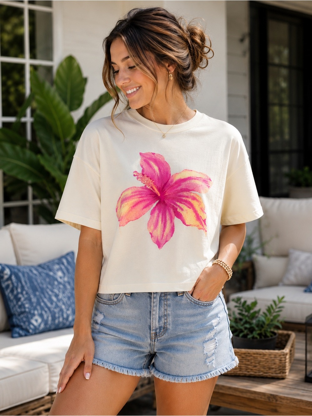 Rebellious One Hibiscus Graphic Tee | XL | NWOT